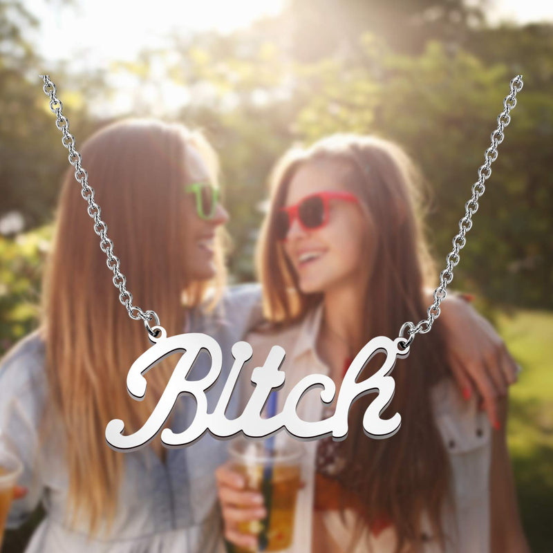 [Australia] - WSNANG Best Friend Necklace Besties Gift Bitch Pendant Necklace Friendship Jewelry BFF Birthday Gift Sister Gift Bitch Necklace 