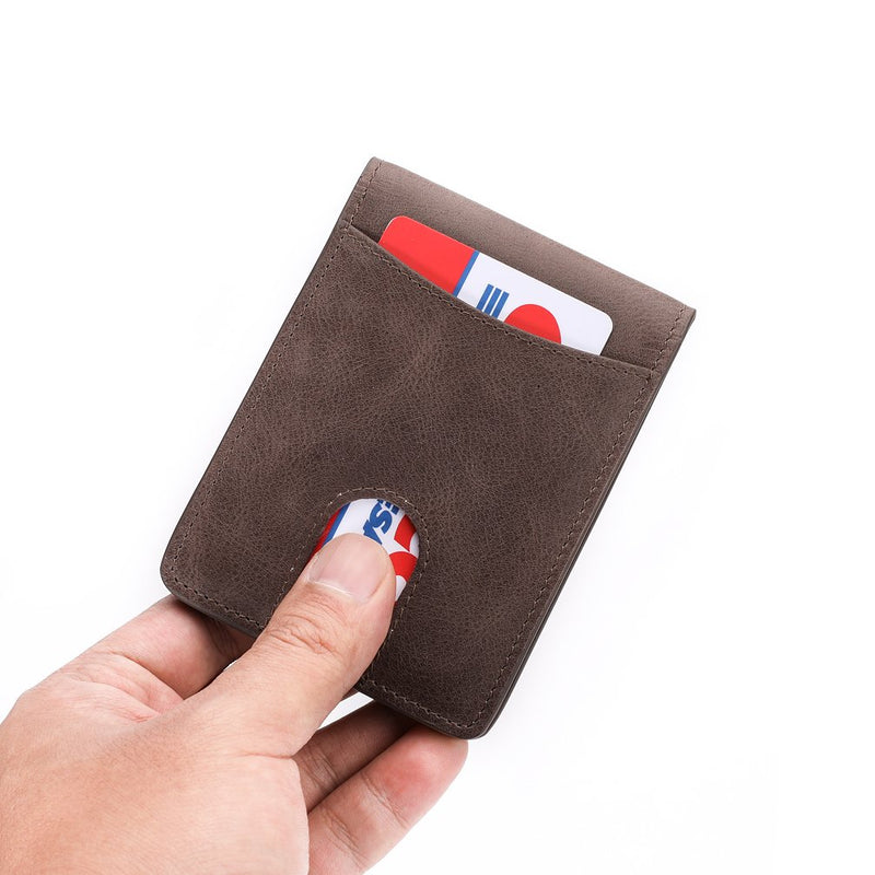 [Australia] - Mens Leather Wallet Slim Front Pocket Wallet Billfold ID Window RFID Blocking Coffee02 