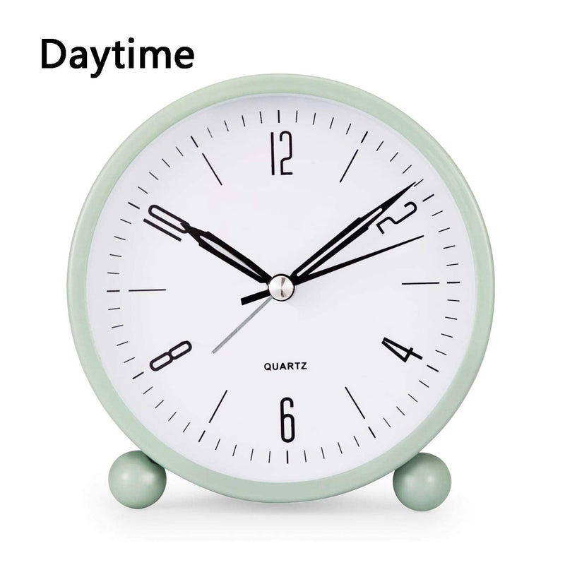 [Australia] - Analog Alarm Clock, 4 inch Super Silent Non Ticking Small Clock with Night Light, Battery Operated, Simply Design, for Bedroon, Bedside, Desk, (Green) Green 