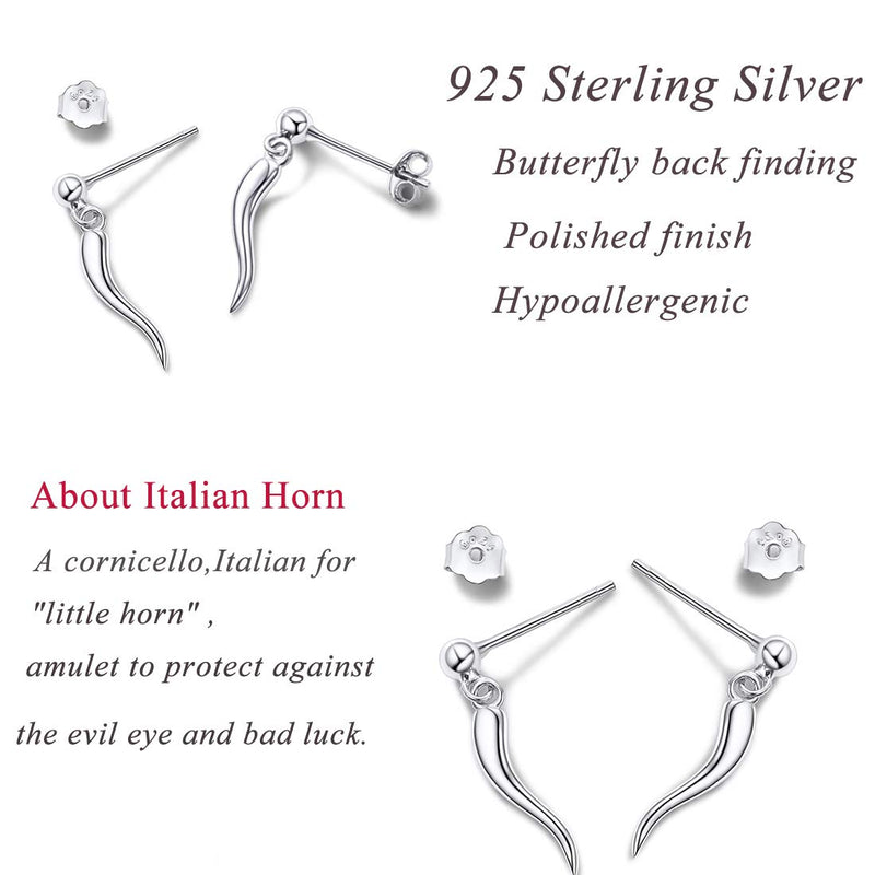 [Australia] - U7 Italian Horn Charm Amulet Necklace Stainless Steel/18K Gold Plated Talisman Italian Jewelry Lucky Pendant, Customizable C1. Sterling Silver Earrings 