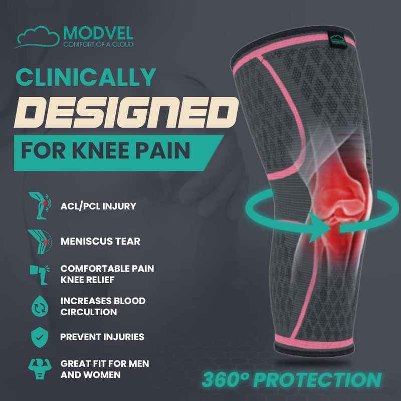 [Australia] - MODVEL 2 Pack Knee Brace | Knee Compression Sleeve for Men & Women | Knee Support for Running | Medical Grade Knee Pads for Meniscus Tear, ACL, Arthritis, Joint Pain Relief. Medium Pink 