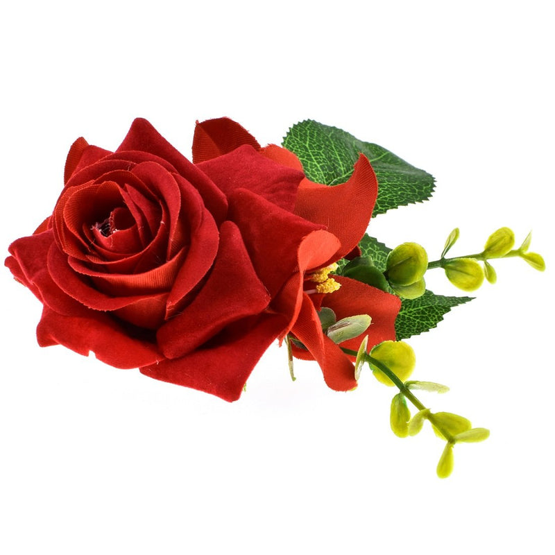 [Australia] - Vividsun Rose Flower Hair Clip Bohemian Flower Brooch Red 