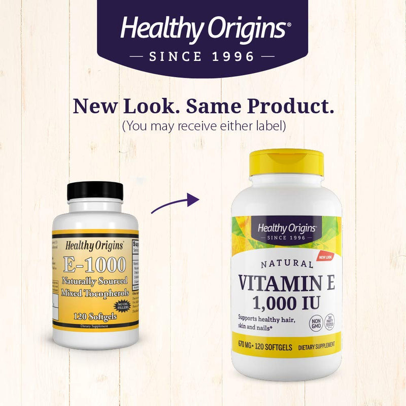 [Australia] - Healthy Origins Vitamin E 1,000 IU (Natural, IP Non-GMO), 120 Softgels 120 Count (Pack of 1) 