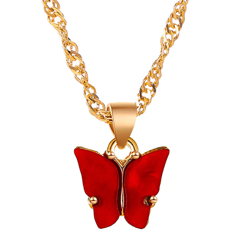 [Australia] - Nanafast Butterfly Pendant Necklace for Women & Girls Acrylic Necklace with Gold-Plated Pack of 12 Pcs 