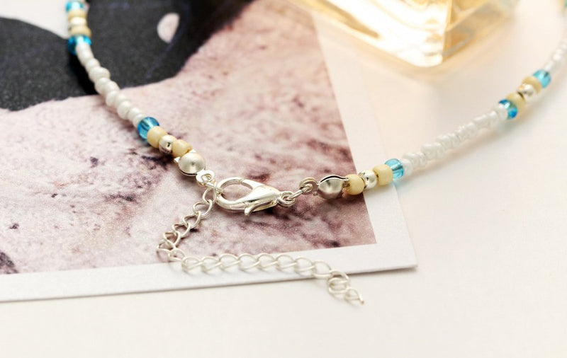 [Australia] - ZEKUI White Mini Bead Bracelet Beach Glass Beads Pearl Strings Women's Shell Blue Starfish Jewelry Handmade Adjustable Anklets Christmas Gifts 2pcs 