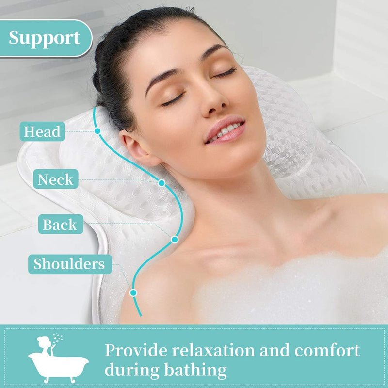 [Australia] - Bath Pillow Neck Back Support - Cushion for Women Spa Gifts Luxury Waterproof 4D Mesh Bathtub Pillows with 6 Non-Slip Suction 38×37 