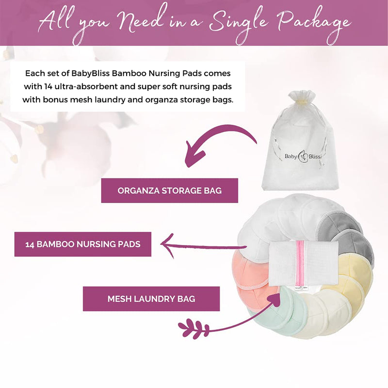 [Australia] - Organic Bamboo Nursing Breast Pads - 14 Washable Pads with Wash and Storage Bags - Breastfeeding Nipple Pad for Maternity - Reusable Nipplecovers for Breast Feeding (Medium) Medium 