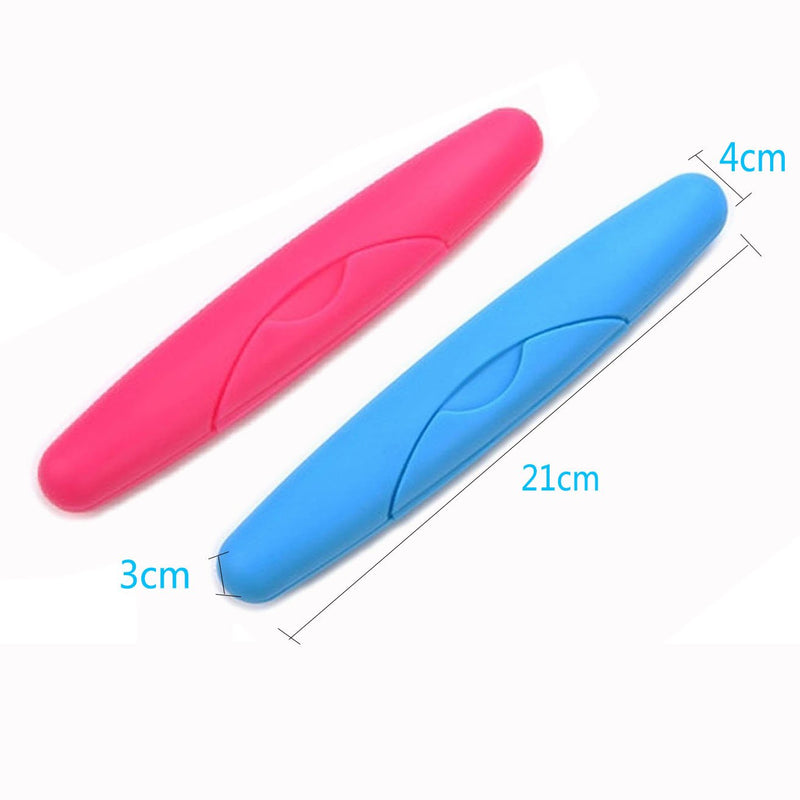 [Australia] - Cisixin 2 Pack Portable Travel Hiking Camping Toothbrush Case Packing Antibacterial Holder Case with Lid (Blue and Rose) 