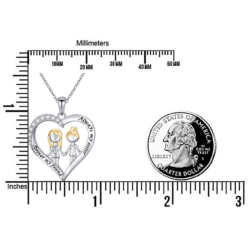 [Australia] - S925 Sterling Silver Sister Heart Necklace Pendant for Women Teen Girl Best Friend BFF Always My Sister Forever My Friend 2 