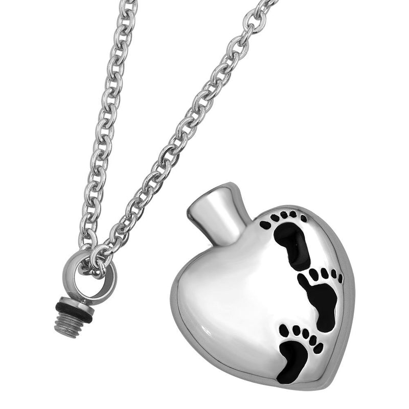 [Australia] - CoolJewelry Urn Necklace for Ashes Love Heart Pendant Footprint Memorial Cremation Keepsake Jewelry with Fill Kit Footprints 