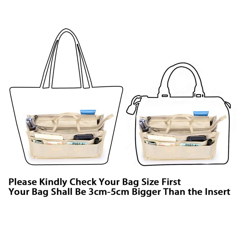 [Australia] - BTSKY Printing Handbag Organizers Inside Purse Insert -- High Capacity 13 Pockets Bag Tote Organizer with Handle Beige 