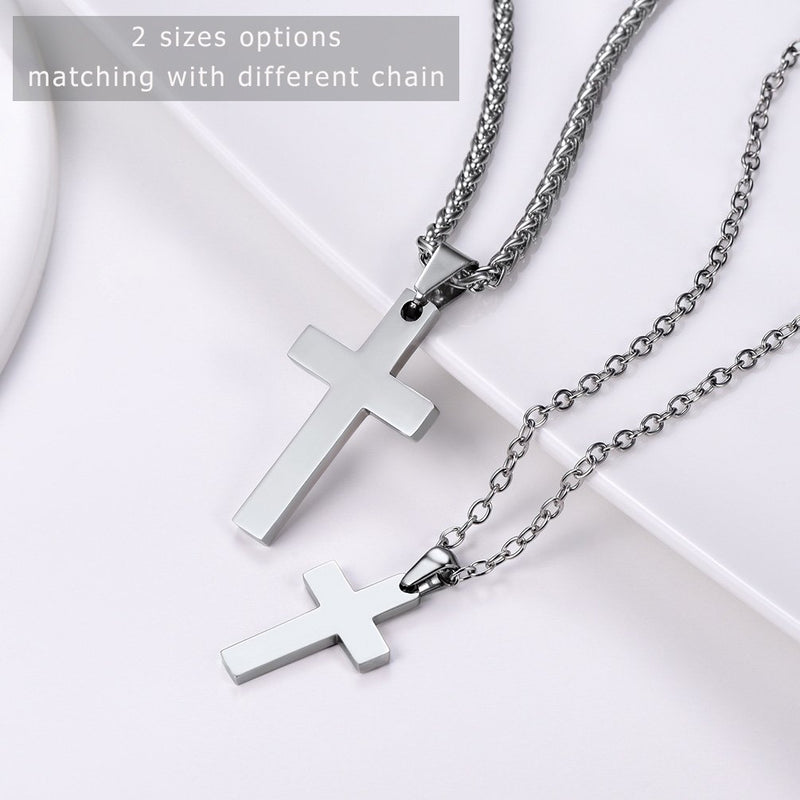 [Australia] - PROSTEEL Cross Necklace for Men Women, 316L Stainless Steel，Gold/Silver/Black/Rose Gold/Blue Tone, Hypoallergenic, Two Sizes, Come Gift Box Silver-Small 01 stainless steel-non engraving 