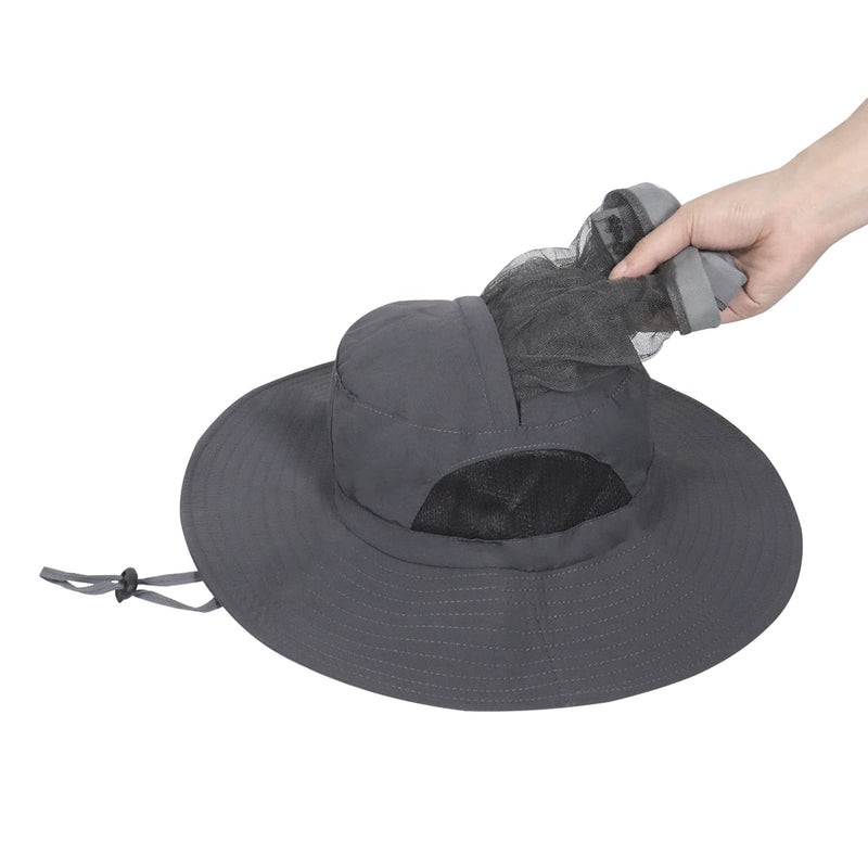 [Australia] - Mosquito Head Net Hat Midge Hat with Removable Net Wide Brim Sun Protection Hat for Fishing Hiking Gardening Camping, Grey 