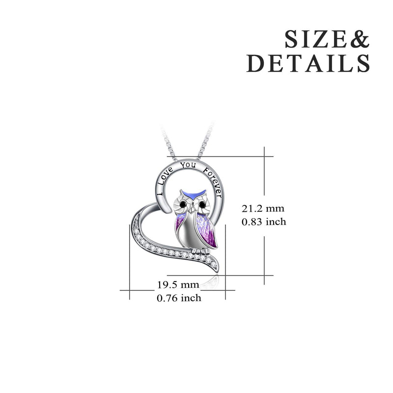 [Australia] - YFN Sterling Silver Lovely Pig Panda Sloth Owl Heart Pendant Necklace with Engraved Word Heart Necklace for Women I Love You Forever Owl Gifts 