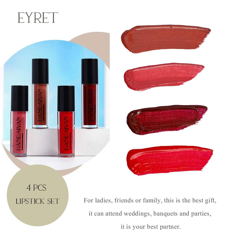 [Australia] - Eyret Shinny Moisturizing Liquid Lipsticks Set 4 Pcs Nude Waterproof Lip Gloss Set Silky Long Lasting Lip Glaze Set Red Natural Beauty Makeup for Women and Girls(4Pcs)(D-02#) D-02# 