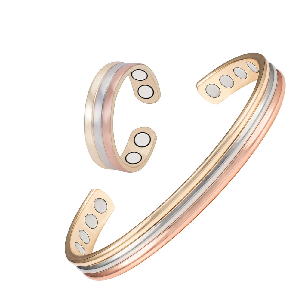[Australia] - EnerMagiX Tri Tone Copper Magnetic Bracelets and Rings for Women or Men, Copper Bangles with Magnets, Adjustable Size, Women's Day Gift for Mom, Wife 