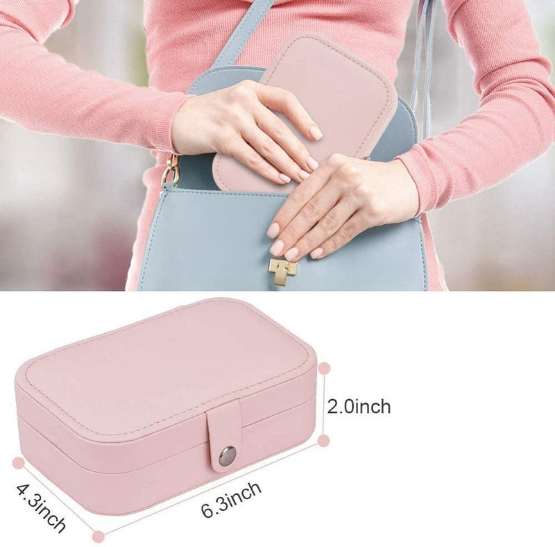 [Australia] - Jewelry Box Organizer, Small Two Layer Travel Jewelry Case Premium Faux Leather Jewelry Storage Holder for Women Girls Necklace Earring Ring(Pink) Pink 