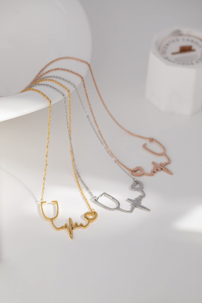 [Australia] - Nurse Stethoscope Heartbeat Necklace for Women Heart Stethoscope Pendant Doctor Nurse Medical Graduation Jewelry Gift Gold 