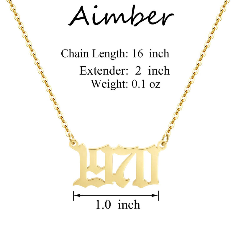 [Australia] - Aimber Birth Year Necklace 18K Gold Plated Birth Year Number Pendant Necklace Stainless Steel Birthday Year Necklace for Women,1970-2024 1970 