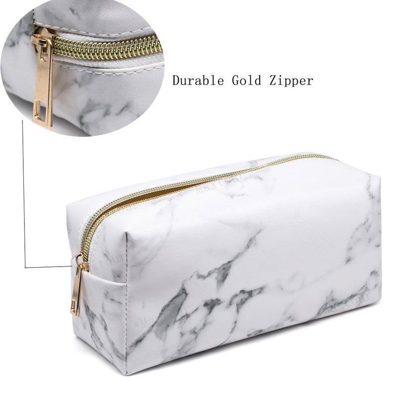 [Australia] - Marble Makeup Bag Organizer Portable Cosmetic Pouch Travel Brush Holder PU Handbag with Gold Zipper Pencil Storage Case for Women Purse White,7.5"x3.5"x2.8" Marble 