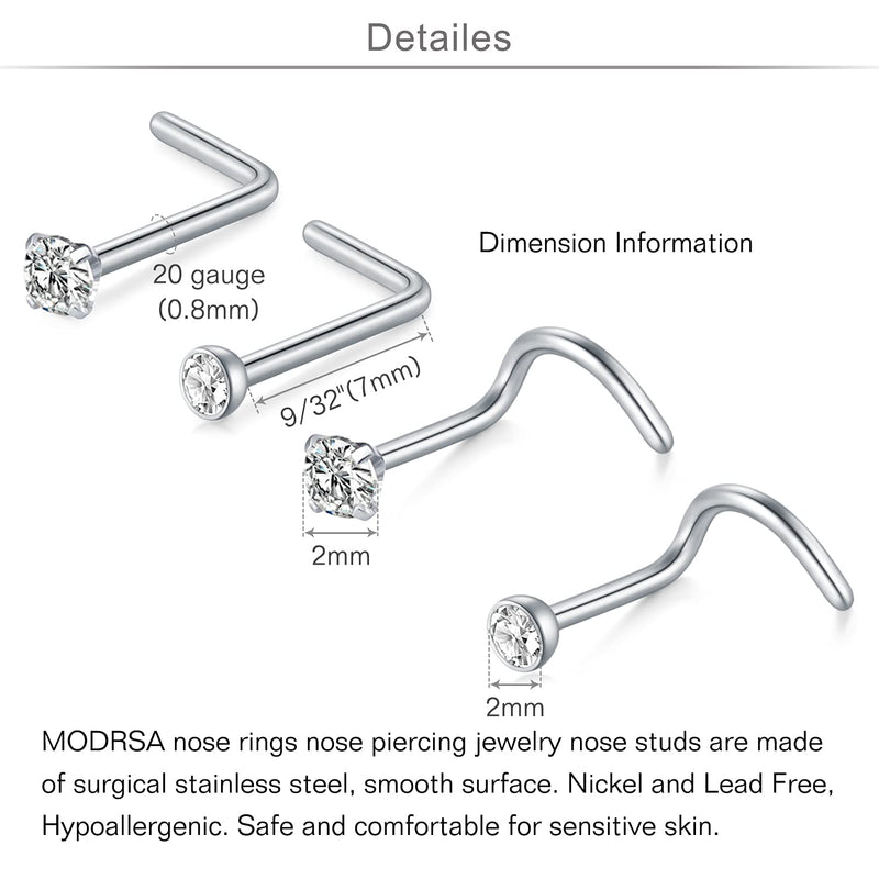 [Australia] - MODRSA 18G Nose Rings Hoop Surgical Stainless Steel Nose Rings Studs Screw L-Shaped Nose Stud Tragus Cartilage Helix Earrings Hoop Nose Piercing Jewelry for Women Set A1-32pcs - silver kit 