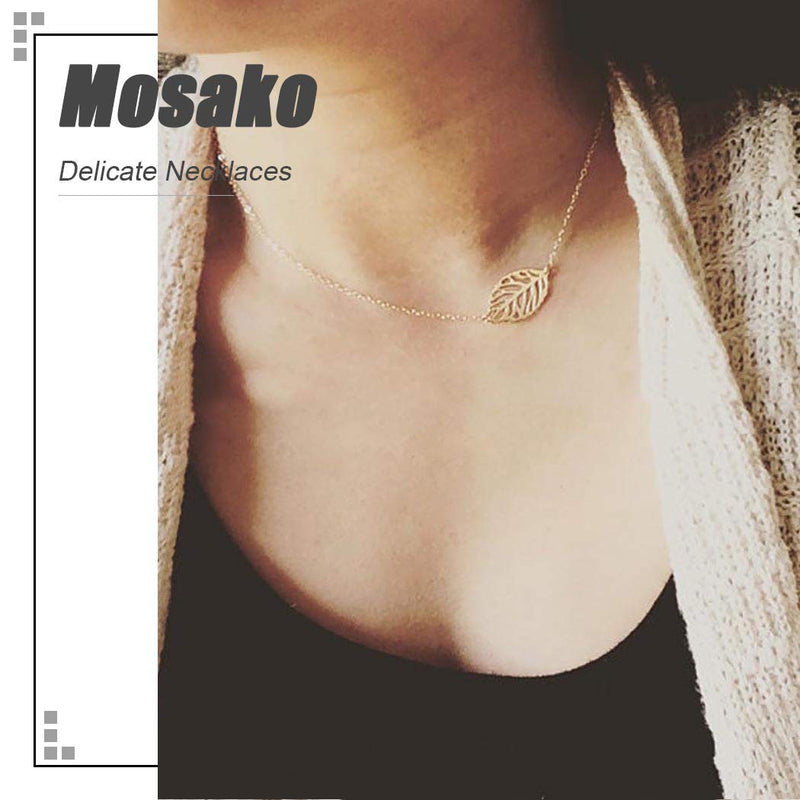 [Australia] - Mosako Boho Shhort Necklace Leaf Pendant Necklace Chain Jewelry for Women and Girls (Gold) Gold 