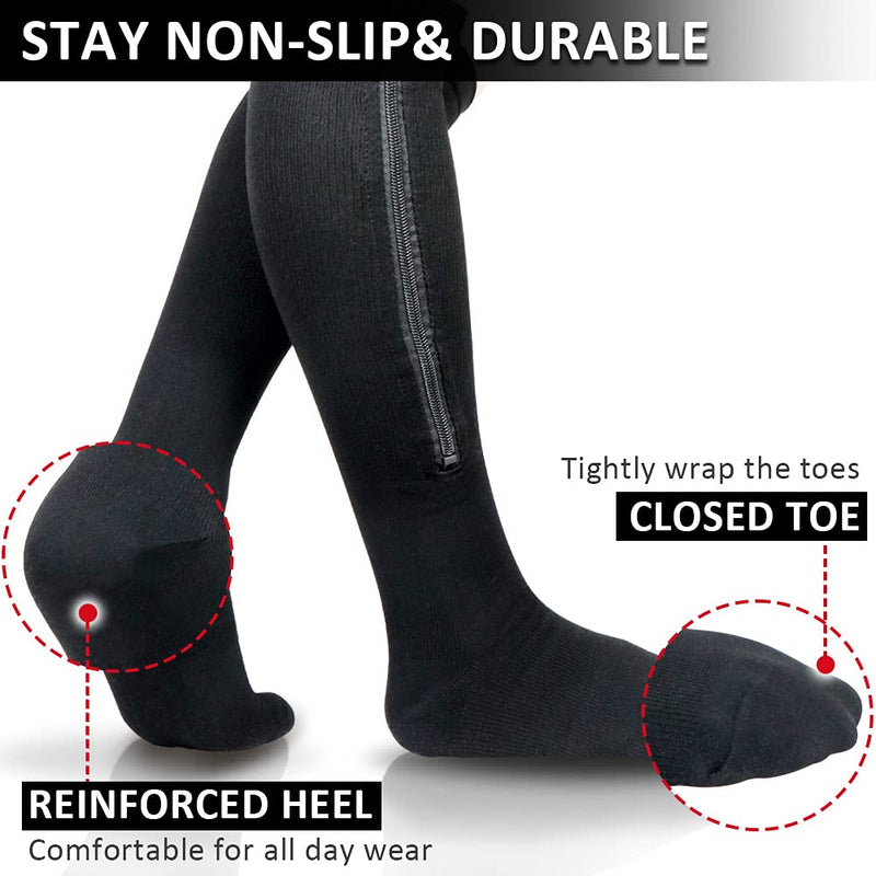 [Australia] - Ailaka Medical 15-20 mmHg Zipper Compression Socks Women Men Large/X-Large (1 Pair) Black 
