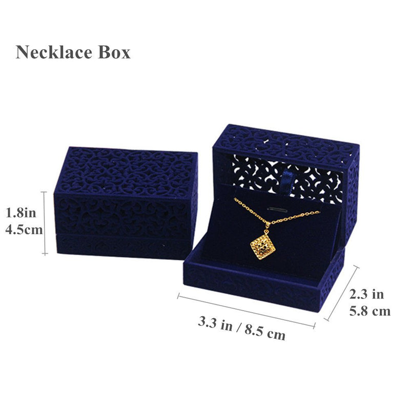 [Australia] - FUTISKY Velvet Ring Box Necklace Box Set, Navy Blue Hollow Jewelry Storage Box For Double Ring Engagement Wedding Gift (Ring & Necklace Box Set) Ring & Necklace Box Set 