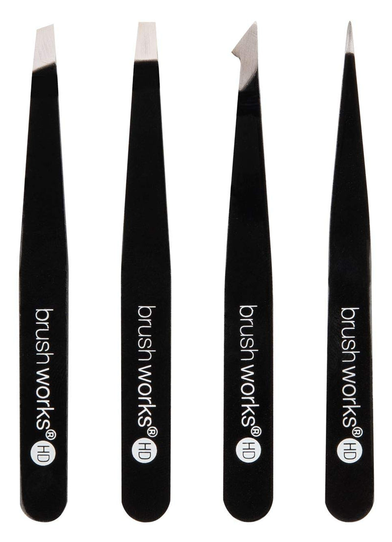 [Australia] - Brushworks HD 4 Piece Combination Tweezer Set - Black 