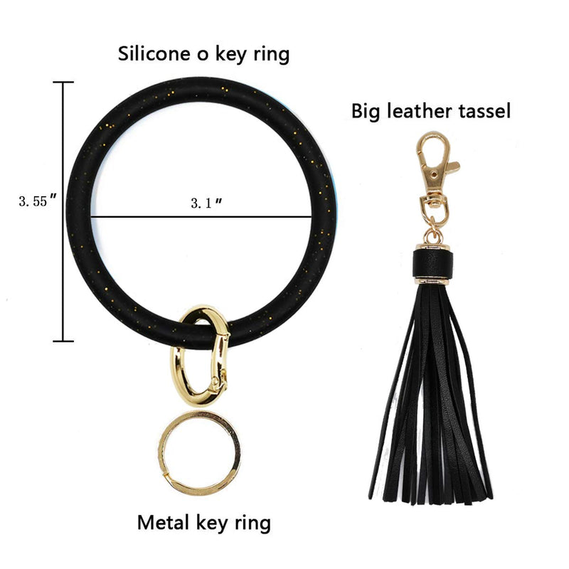 [Australia] - AnnabelZ Keychain Bracelet Wristlet Bangle Silicone Key Holder Round Keyring Tassel Key Ring Chain for Women Girls Black 