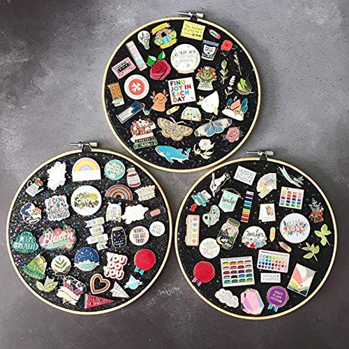 [Australia] - Wall Hanging Brooch Jewelry Storage Display Stand Enamel Pin Display Holder Earrings Necklace Glitter Pin Display Board with Stars, Pin Collection Display, Canvas/Leather Embroidery Hoop (Blue) Blue 