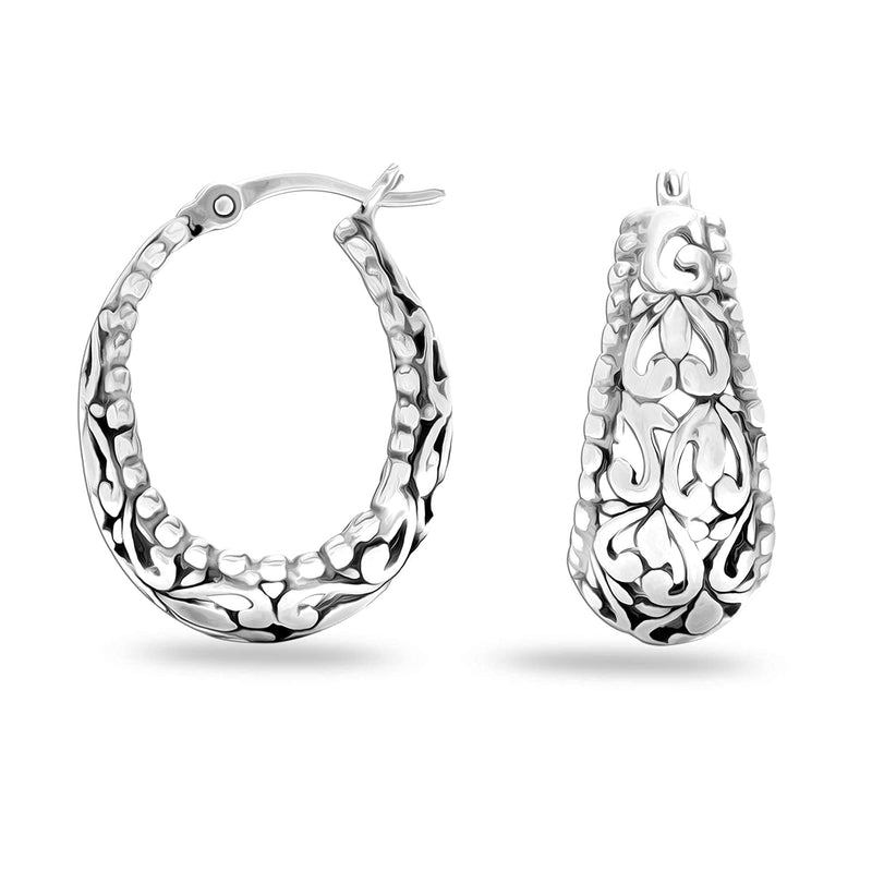 [Australia] - LeCalla Sterling Silver Jewelry Filigree Hoop Earring for Women Filigree Design 2 