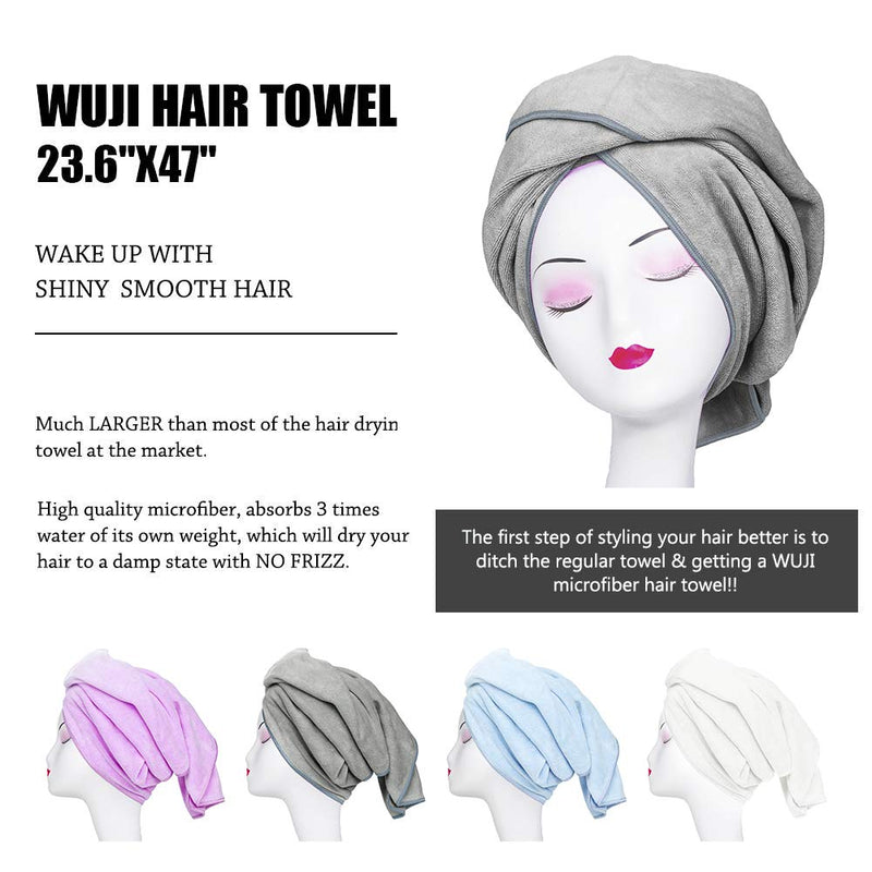 [Australia] - Microfiber Towel for Curly Hair Large Anti Frizz Super Absorbent Hair Towel 23.6''x47'' Fast Hair Drying Towel Hair Wrap for Bath Spa Facial Makeup, Gray 