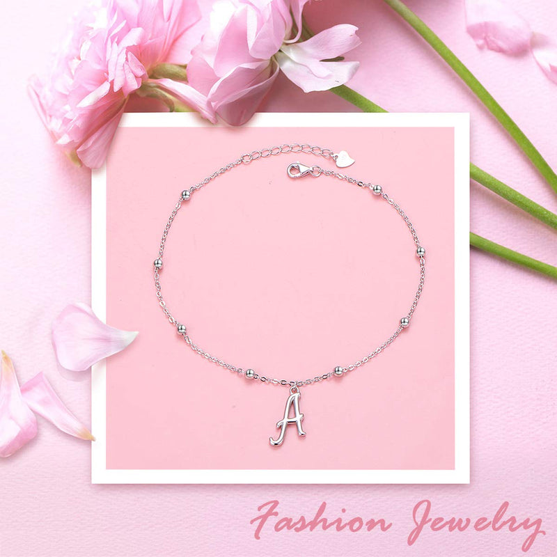 [Australia] - YinShan S925 Sterling Silver Initial Ankle Bracelets for Women, Dainty Layered Beaded Letter Anklet with Initials Cute Summer Anklets Alphabet Ankle Bracelets for Women Teen Girls A 