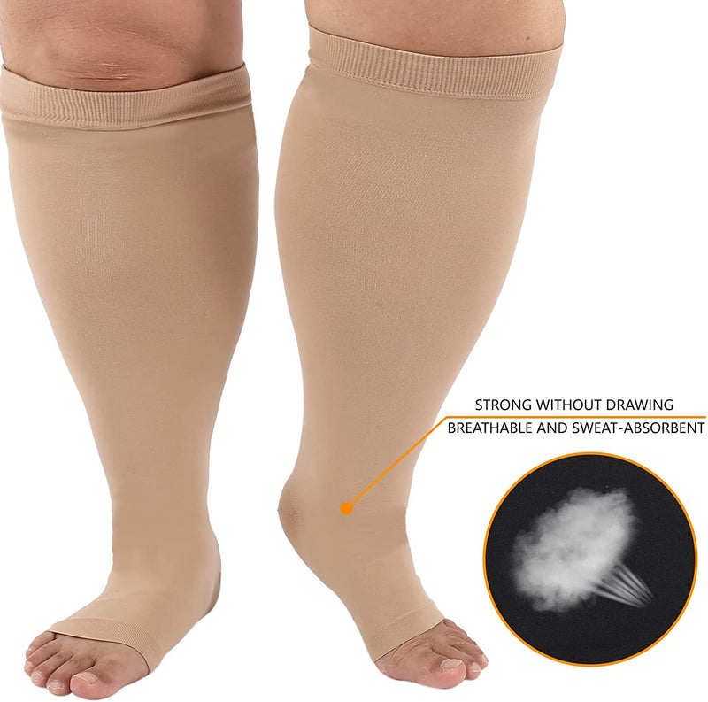 [Australia] - Compression Socks for Men Women,Flight Socks For Women Men,Plus Size Compression Socks Wide Calf,Running Socks,Medical Support Compression Stocking For Varicose Veins.Open Toe Compression Flight Sock Beige XL Plus 