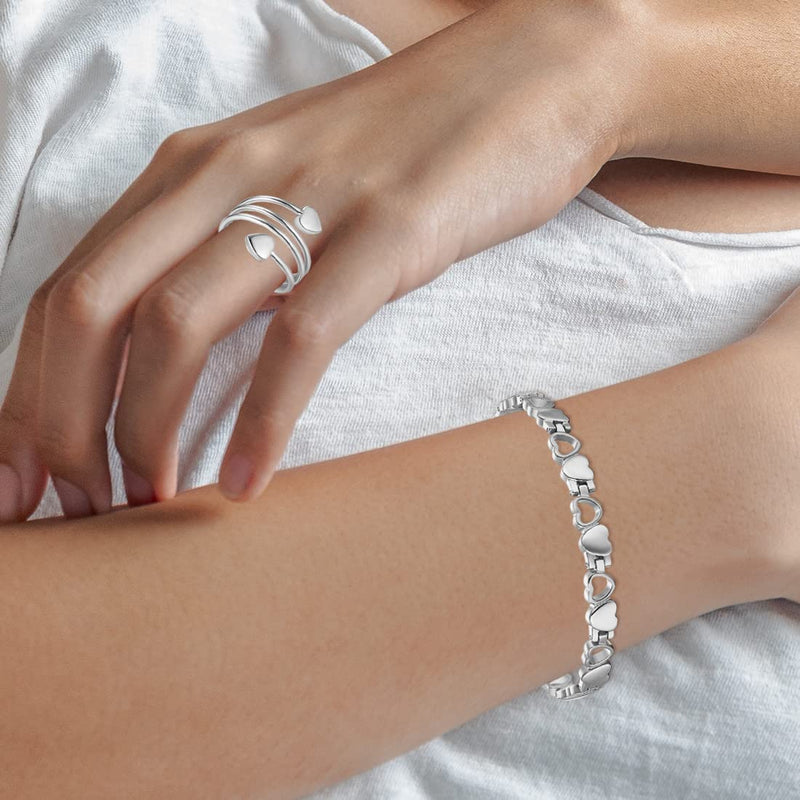 [Australia] - Vicmag Magnetic Bracelets for Women, Titanium Steel Magnet Brazaletes, 3500 Gauss Magnets Gift with Removal Tool (Love Heart Design for Ladies) Silver 