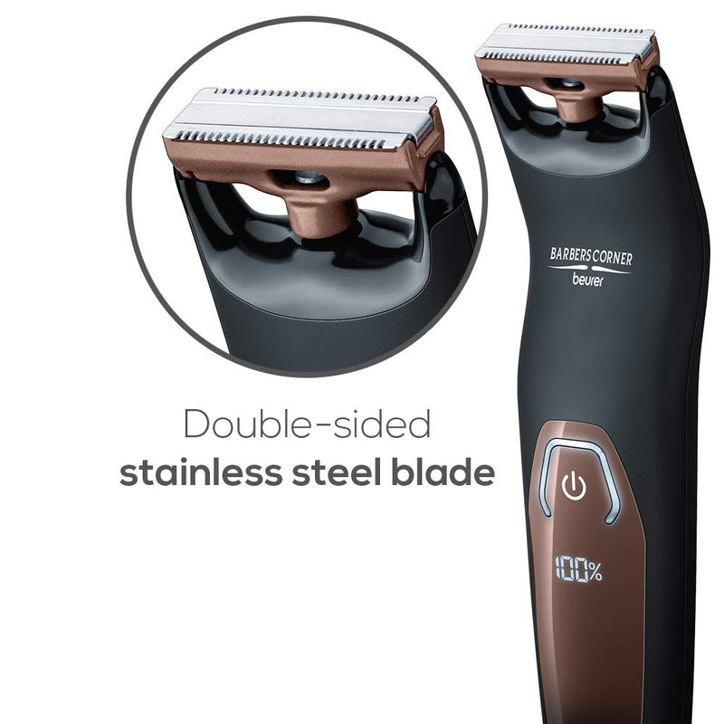 [Australia] - Beurer HR6000 Barbers Corner Body Groomer | Face and Body Shaving | for a Wet or Dry Shaving | Flexible Double-Sided Stainless Steel Blade | Adjustable Comb Attachment | 13 Trim Lengths | LED Display 