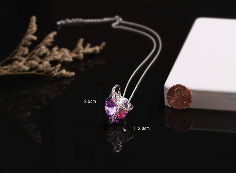 [Australia] - PLATO H Wrapped Heart Necklace Crystals from Swarovski for Women Girl Pendant with Elegant Box Dainty Anniversary Jewelry A_Pink 