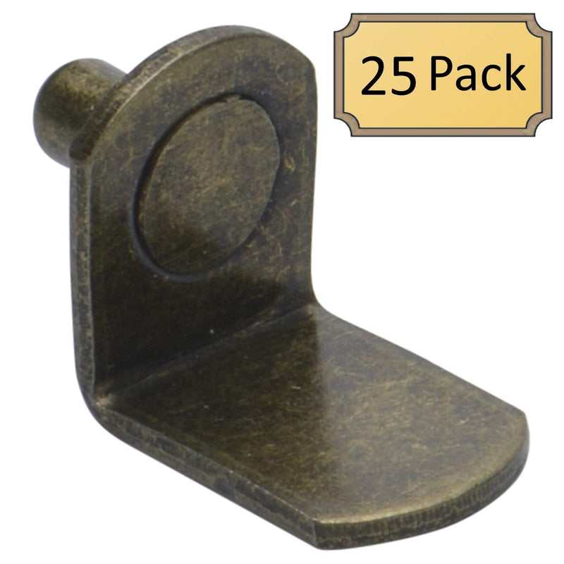 [Australia] - 5mm (25 Pack) Bracket Style Cabinet Shelf Support Pegs -"L" Clips for Kitchen & Bookcase - Antique Brass 25 Ant. Brass 