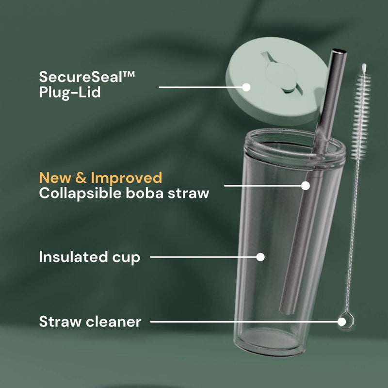 [Australia] - Reusable Boba Cup with Resealable Lid Plug - 17 Oz Double Wall Insulated | Smoothie Tumbler | Wide Stainless Steel Straw for Bubble Tea, Boba Pearls - Night Black 