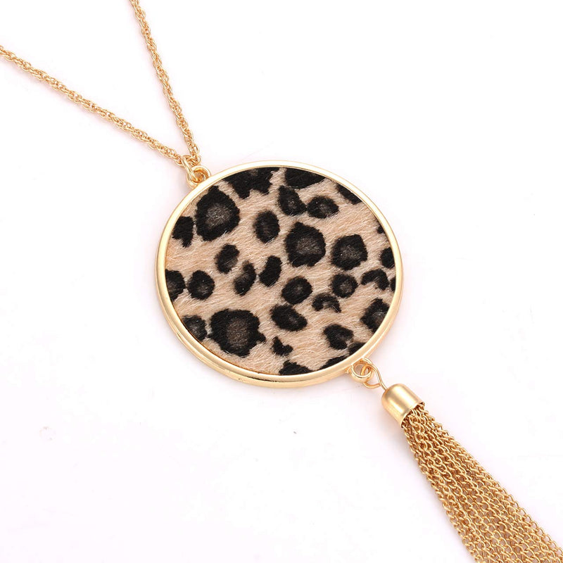 [Australia] - XOCARTIGE Long Necklaces for Women Animal Print Leopard Necklace Dangle Earrings Set Chain Fringe Tassel Pendant Necklaces Statement Jewelry Set Style A 