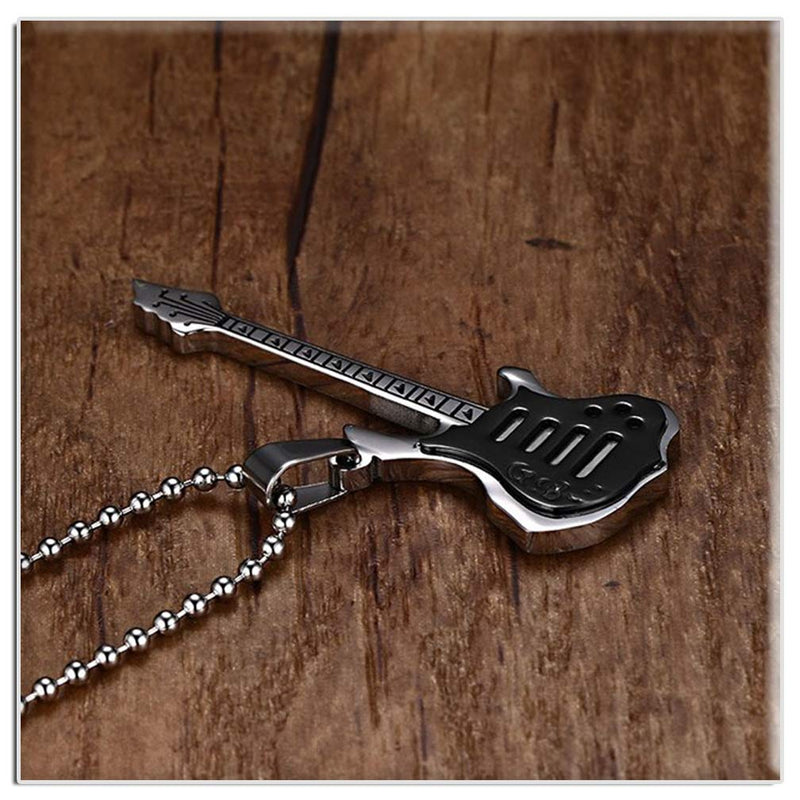 [Australia] - Xusamss Fashion Titanium Steel Music Guitar Pendant Necklace,24inches Link Chain Black 