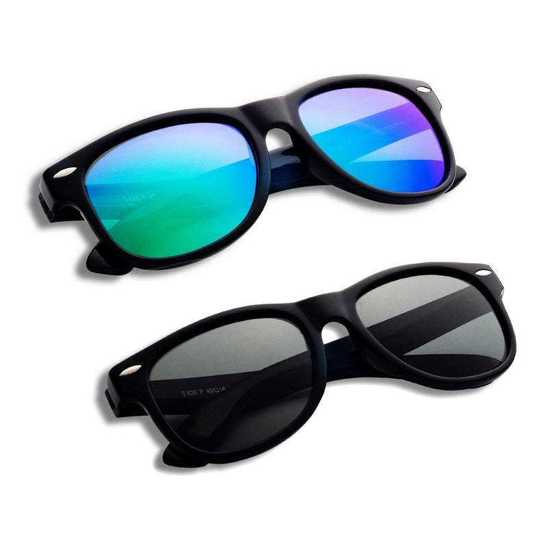 [Australia] - YAMAZI Kids Sunglasses Polarized Fashion Mirrored Sports Unbreakable for Boys Girls Toddler Children A1 Black/Green + All Black (2 Pack) Grey 