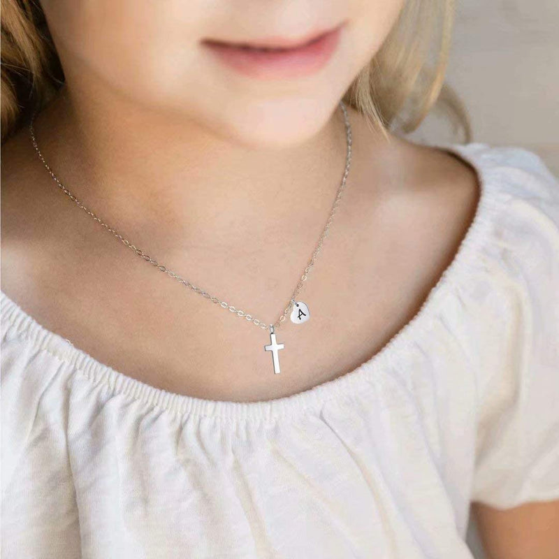 [Australia] - AILAAILA Kids Tiny Cross Necklace for Girls | Heart Initial Necklace | Letter Stainless Steel Pendant Jewelry Gifts for Toddler Baby Children Teens B 
