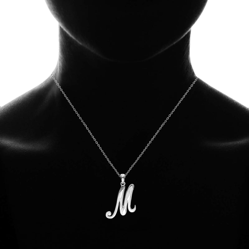 [Australia] - Sea of Ice Sterling Silver Initial Alphabet Letters Pendant Necklace from A-Z, 18 inch Letter - M sterling-silver 