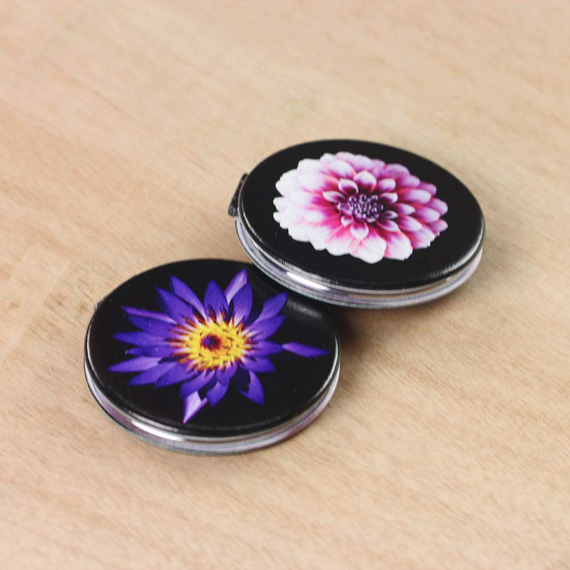 [Australia] - Lizimandu Metal Compact Mirror Set of 2-3X Magnifying Makeup Mirror - Perfect for Purses - Travel - 2-Sided with 3X Magnifying Mirror and 1X Mirror(Flower Set3) 2-flower Set3 