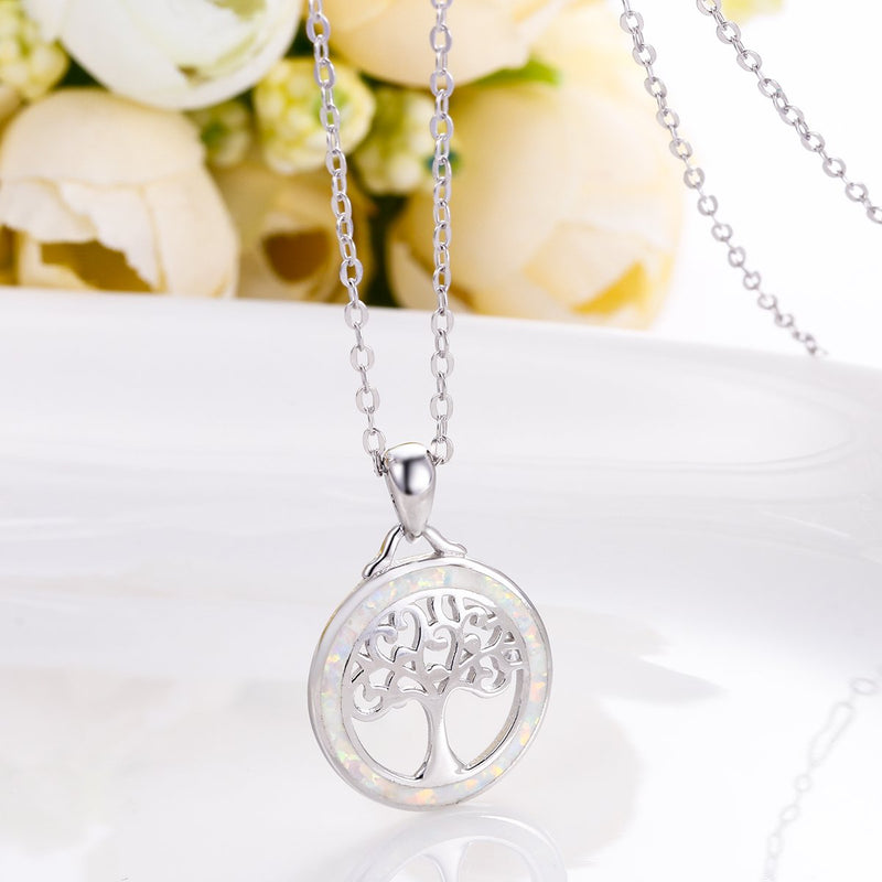 [Australia] - EVER FAITH 925 Sterling Silver White Opal Lucky Gemstone Tree of Life Pendant Necklace for Girls, Mom 