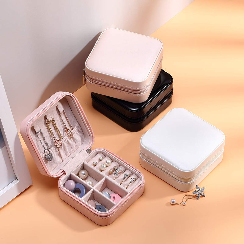 [Australia] - Casegrace Portable Travel Mini Jewelry Box Leather Jewellery Ring Organizer Case Storage Gift Box Girls Women Pink 