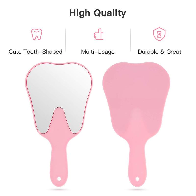[Australia] - Annhua Tooth Shaped Mirror Hand Mirrors with Handle Pink, Face Mirrors Smal Makeup Mirror Cute for Dental Clinic, Salon, Barber or Hairdressing - Plastic & Glass 