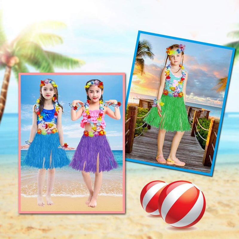 [Australia] - Girl's elastic Hawaiian hula dancer grass skirt with flower costume set -purple Birthday Tropical Party Decorations 